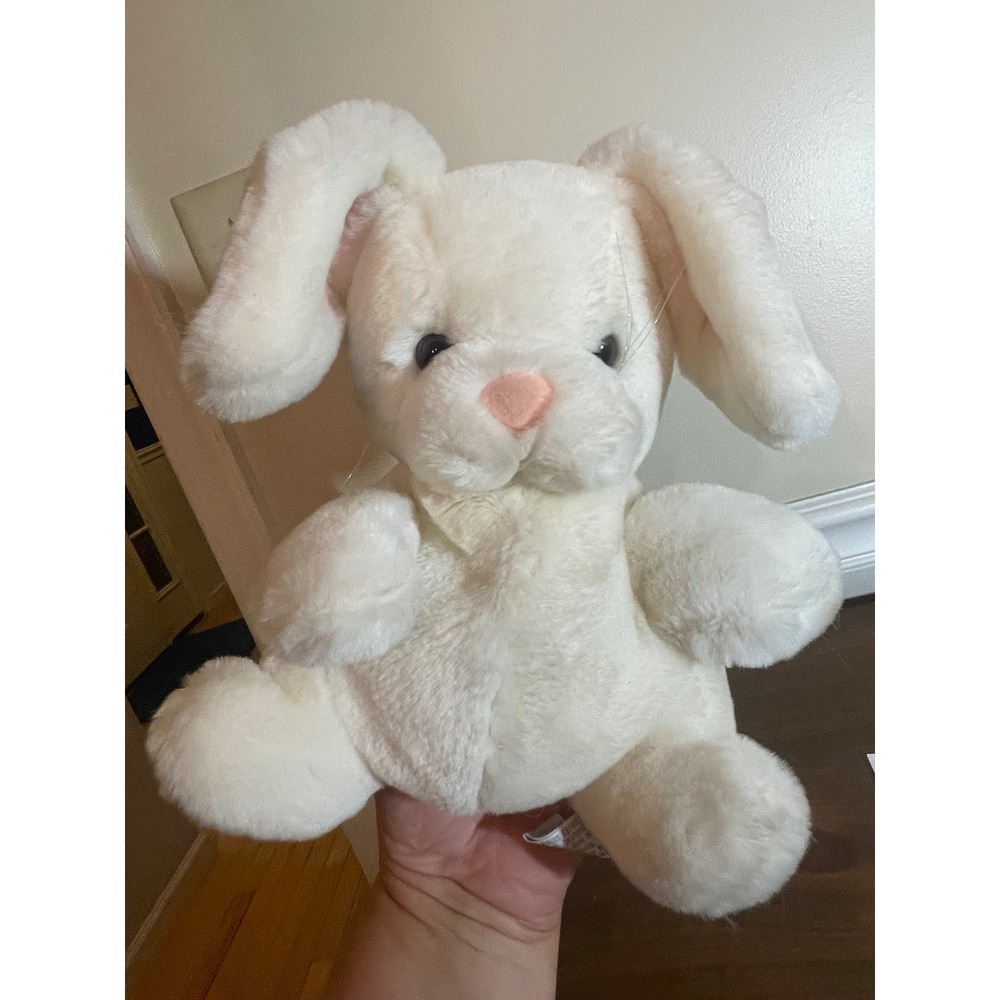 Russ Berrie Bungy Bunny White Plush Hand Puppet Vintage Floppy Ear Rabbit 1224